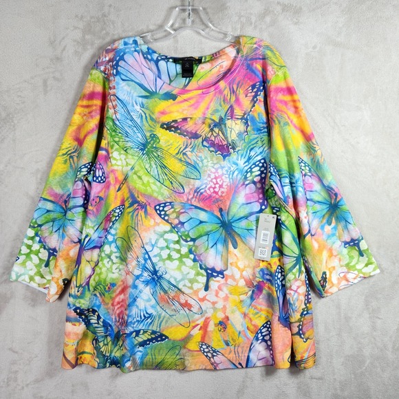 Ali Miles Tops - Ali Miles Womens 2X Butterfly Dragonfly Print 3/4 Sleeve Top Multicolor A15324TW